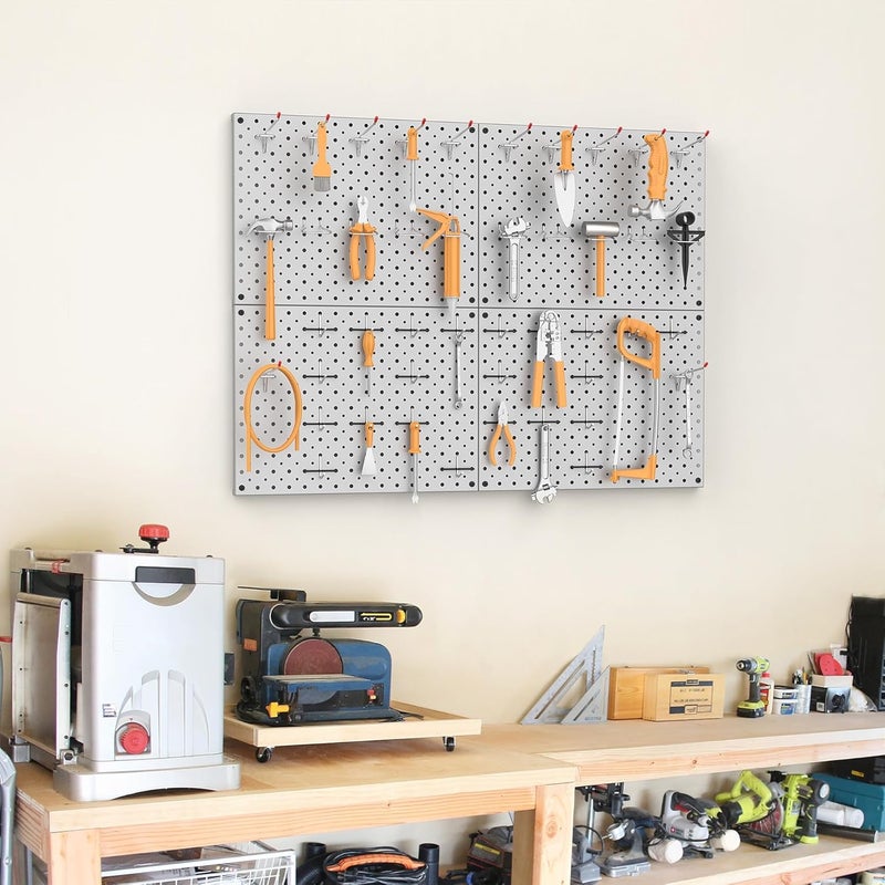 TORACK 4Pcs 12"x16" Metal Pegboard Panels for Garage, Workbench, Shop, Shed Tool Organizer Peg Board with 1/8" & 1/4" Holes, Modular Wall-Mounted Pegboard for Pegboard Hooks (Grey) - Image 2